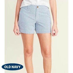 Old Navy Womens Mid Rise‎ Stripe Casual Cotton Button Short